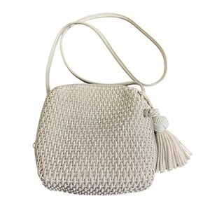 New Dillards Woven Tassel Crossbody Shoulder Bag Small Beige Boho Travel